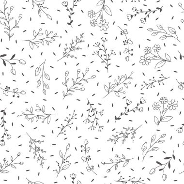 Elle çizilmiş çiçekli kusursuz desen, vektör illüstrasyonu