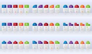 Gri arkaplan üzerinde 5 adımlı renkli zaman çizgisi bilgi şablonu, vektör illüstrasyonu