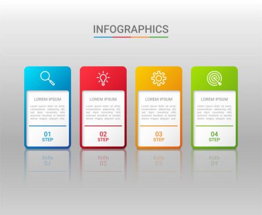 İş veri görselleştirmesi, gri arkaplan üzerinde 4 adımlı bilgi şablonu, vektör illüstrasyonu