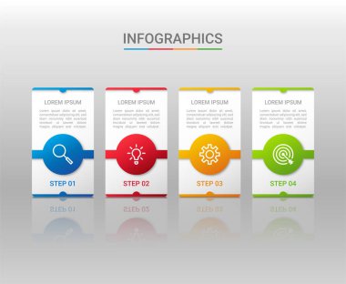 İş veri görselleştirmesi, gri arkaplan üzerinde 4 adımlı bilgi şablonu, vektör illüstrasyonu