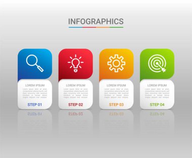 İş veri görselleştirmesi, gri arkaplan üzerinde 4 adımlı bilgi şablonu, vektör illüstrasyonu