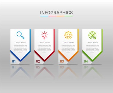 İş veri görselleştirmesi, gri arkaplan üzerinde 4 adımlı bilgi şablonu, vektör illüstrasyonu