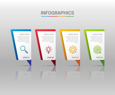 İş veri görselleştirmesi, gri arkaplan üzerinde 4 adımlı bilgi şablonu, vektör illüstrasyonu