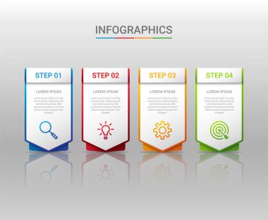 İş veri görselleştirmesi, gri arkaplan üzerinde 4 adımlı bilgi şablonu, vektör illüstrasyonu