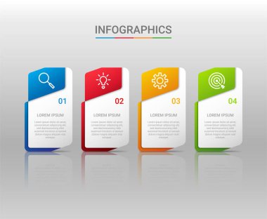 İş veri görselleştirmesi, gri arkaplan üzerinde 4 adımlı bilgi şablonu, vektör illüstrasyonu