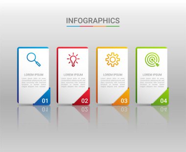 İş veri görselleştirmesi, gri arkaplan üzerinde 4 adımlı bilgi şablonu, vektör illüstrasyonu