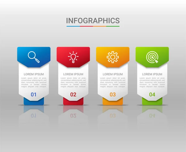 Visualización Datos Empresariales Plantilla Infográfica Con Pasos Sobre Fondo Gris — Vector de stock