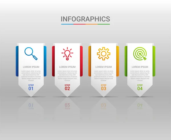 Wizualizacja Danych Biznesowych Szablon Infograficzny Krokami Szarym Tle Ilustracja Wektorowa — Wektor stockowy