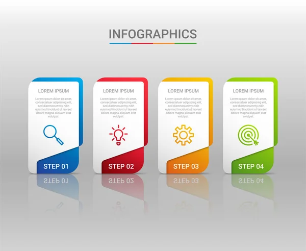 Visualisation Données Entreprise Modèle Infographique Avec Étapes Sur Fond Gris — Image vectorielle