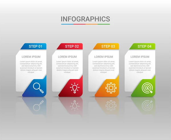 Wizualizacja Danych Biznesowych Szablon Infograficzny Krokami Szarym Tle Ilustracja Wektorowa — Wektor stockowy