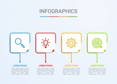 İş veri görselleştirmesi, mavi arkaplan üzerinde 4 adımlı bilgi şablonu, vektör illüstrasyonu