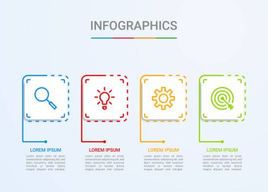 İş veri görselleştirmesi, mavi arkaplan üzerinde 4 adımlı bilgi şablonu, vektör illüstrasyonu