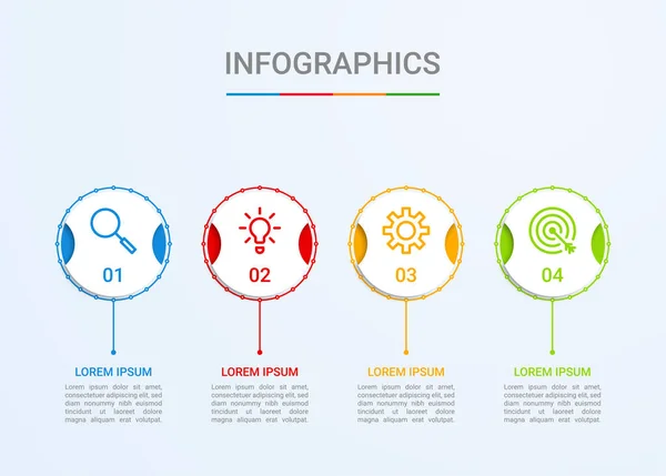 Visualización Datos Empresariales Plantilla Infográfica Con Pasos Sobre Fondo Azul — Vector de stock