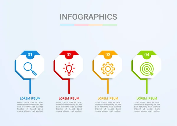 Visualização Dados Negócios Modelo Infográfico Com Passos Sobre Fundo Azul — Vetor de Stock