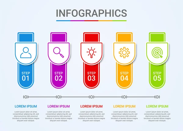 Visualisierung Von Geschäftsdaten Infografik Vorlage Mit Schritten Auf Blauem Hintergrund — Stockvektor