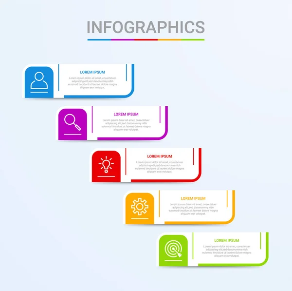 Visualización Datos Empresariales Plantilla Infográfica Con Pasos Sobre Fondo Azul — Vector de stock