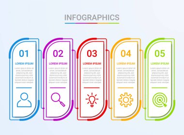 İş veri görselleştirmesi, mavi arkaplan üzerinde 5 adımlı bilgi şablonu, vektör illüstrasyonu