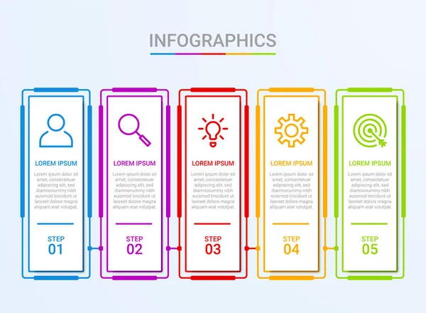 Wizualizacja Danych Biznesowych Szablon Infograficzny Krokami Niebieskim Tle Ilustracja Wektorowa — Wektor stockowy