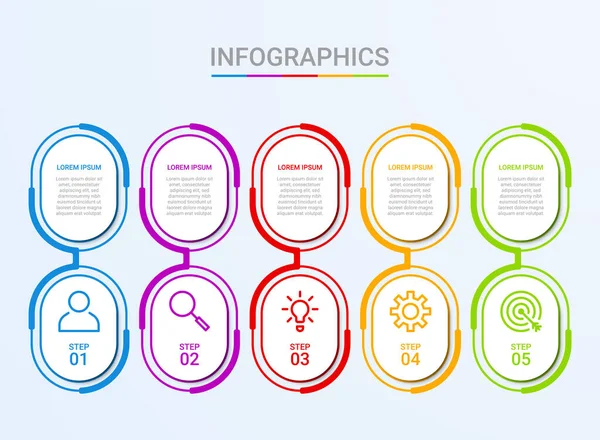 Visualização Dados Negócios Modelo Infográfico Com Passos Sobre Fundo Azul — Vetor de Stock