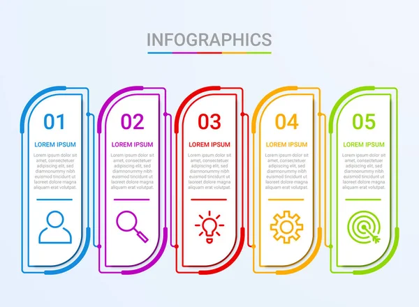 Visualização Dados Negócios Modelo Infográfico Com Passos Sobre Fundo Azul — Vetor de Stock