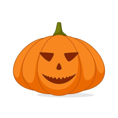 Karikatür cadılar bayramı balkabağı, beyaz arkaplanda gölgesi olan komik yüzler, vektör illüstrasyonu