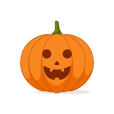 Karikatür cadılar bayramı balkabağı, beyaz arkaplanda gölgesi olan komik yüzler, vektör illüstrasyonu