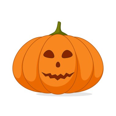 Karikatür cadılar bayramı balkabağı, beyaz arkaplanda gölgesi olan komik yüzler, vektör illüstrasyonu