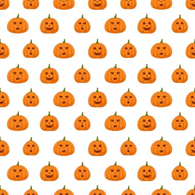 Beyaz arkaplanda kabak deseni olan kusursuz desen, vektör illüstrasyonu