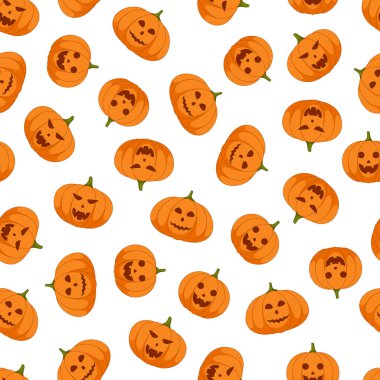 Beyaz arkaplanda kabak deseni olan kusursuz desen, vektör illüstrasyonu