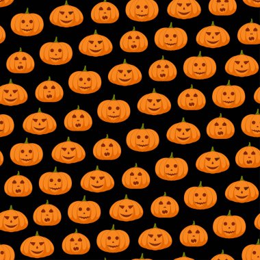 Siyah arkaplanda kabak deseni olan kusursuz desen, vektör illüstrasyonu