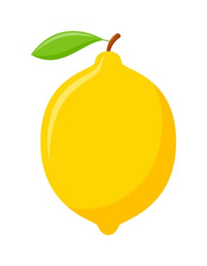 Beyaz arkaplanda yeşil yapraklı limon, düz tasarım, meyve vektörü illüstrasyonu