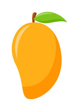 Beyaz arkaplanda yeşil yapraklı mango, düz tasarım, meyve vektörü illüstrasyonu