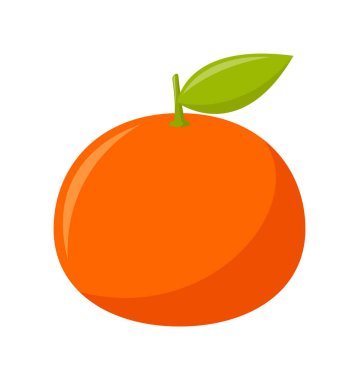 Beyaz arkaplanda yeşil yapraklı tangerin, düz tasarım, meyve vektörü illüstrasyonu