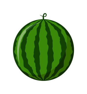 Beyaz arkaplanda izole edilmiş karpuz, düz tasarım, meyve vektörü çizimi