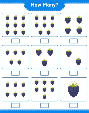 Maç sayısı, kaç tane Blackberry. Eğitimsel çocuk oyunu, yazdırılabilir çalışma tablosu, vektör illüstrasyonu