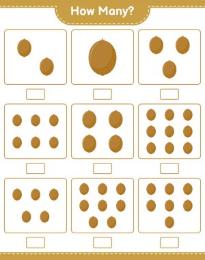 Maç sayısı, kaç tane Kivi. Eğitimsel çocuk oyunu, yazdırılabilir çalışma tablosu, vektör illüstrasyonu