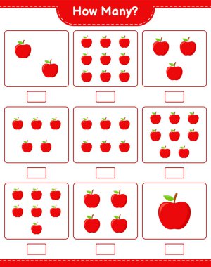 Maç sayısı, kaç Apple. Eğitimsel çocuk oyunu, yazdırılabilir çalışma tablosu, vektör illüstrasyonu