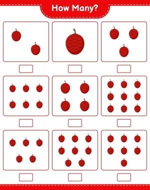 Maç sayısı, kaç tane Ita Palm. Eğitimsel çocuk oyunu, yazdırılabilir çalışma tablosu, vektör illüstrasyonu