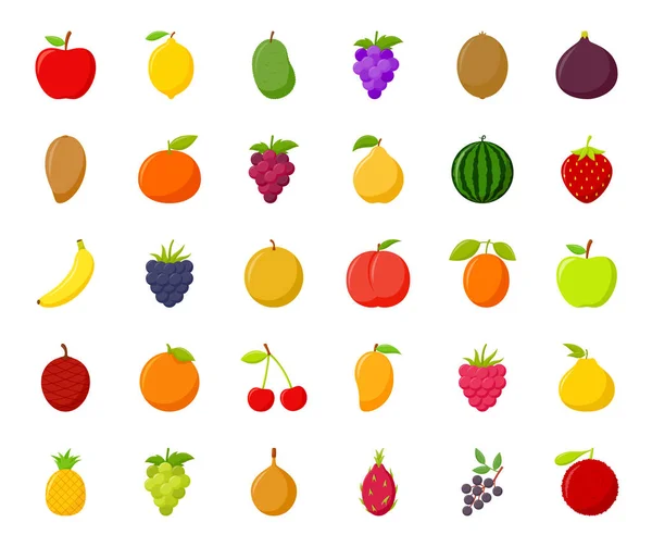 Beyaz Arkaplanda Renkli Karikatür Meyveleri Kümesi Vektör Illüstrasyonu — Stok Vektör
