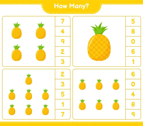 Compter Jeu Combien Ananas Jeu Éducatif Pour Enfants Feuille Calcul — Image vectorielle