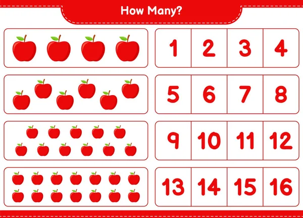 Counting Game How Many Apple Educational Children Game Printable Worksheet — Stock Vector