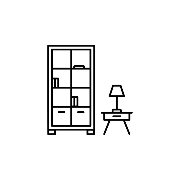 Boekenkast Lamp Meubels Interieur Overzicht Pictogram Tekens Symbolen Overzicht Pictogram — Stockvector