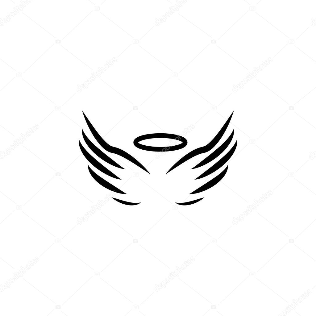 angel wings and halo icon on white background