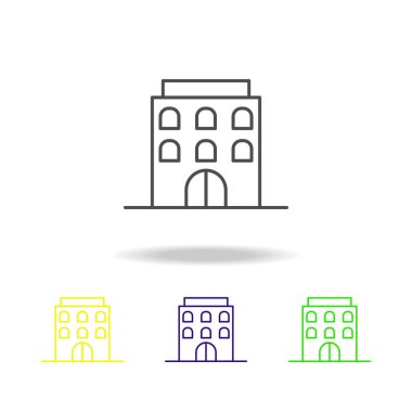 Bina anahat renkli simgeler mimari çizimde unsuru. Web siteleri, web tasarım, beyaz arka plan üzerinde beyaz arka plan üzerinde hareket eden app için işaret ve sembolleri anahat simgesini