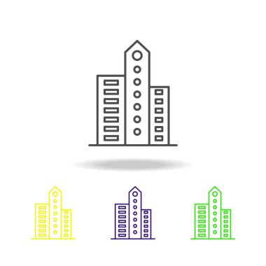 Bina anahat renkli simgeler mimari çizimde unsuru. Web siteleri, web tasarım, beyaz arka plan üzerinde beyaz arka plan üzerinde hareket eden app için işaret ve sembolleri anahat simgesini