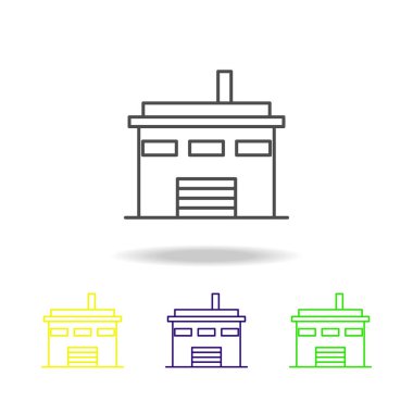 Bina, fabrika anahat renkli simgeler mimari çizimde unsuru. Web siteleri, web tasarım, mobil üzerinde beyaz bir arka plan beyaz zemin üzerine işaret ve sembolleri anahat simgesini
