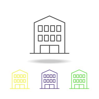 Bina anahat renkli simgeler mimari çizimde unsuru. Web siteleri, web tasarım, beyaz arka plan üzerinde beyaz arka plan üzerinde hareket eden app için işaret ve sembolleri anahat simgesini