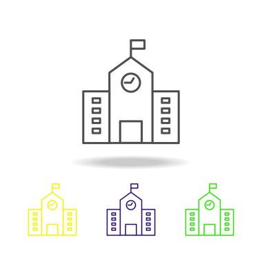 Bina, okul anahat renkli simgeler mimari çizimde unsuru. Web siteleri, web tasarım, beyaz arka plan üzerinde beyaz arka plan üzerinde mobil ap simgesini işaret ve sembolleri anahat