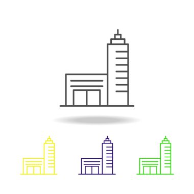 Bina anahat renkli simgeler mimari çizimde unsuru. Web siteleri, web tasarım, beyaz arka plan üzerinde beyaz arka plan üzerinde hareket eden app için işaret ve sembolleri anahat simgesini