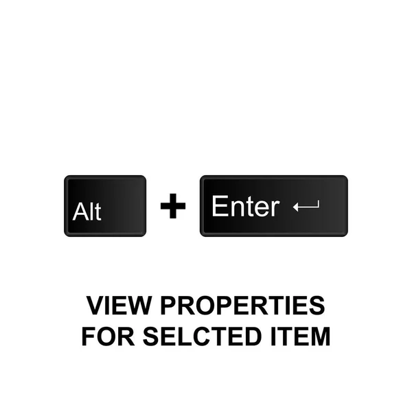 Raccourcis clavier, afficher les propriétés de l'icône de l'élément sélectionné. Peut être utilisé pour le web, logo, application mobile, UI, UX — Image vectorielle